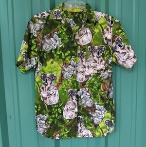 Women's Green Koala Bears Button Up Shirt Size Small Hawaiian Hawaii